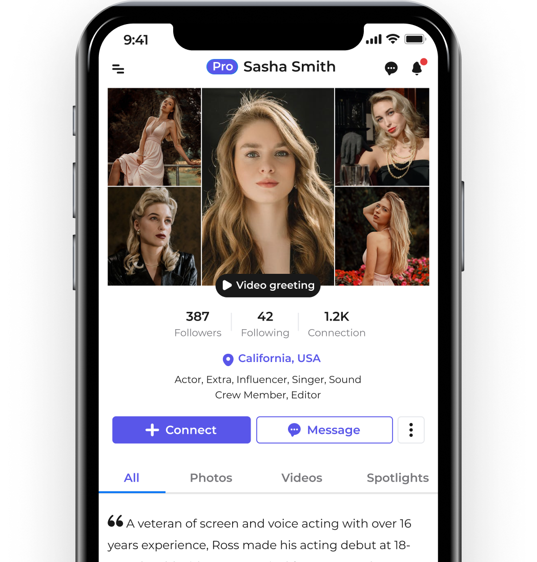 auditions & jobs webpage on mobile